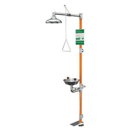 Shower with Eyewash, Floor Mount, Stainless Steel Pipe, Stainless Steel Bowl, Orange MPN:G1991HFC