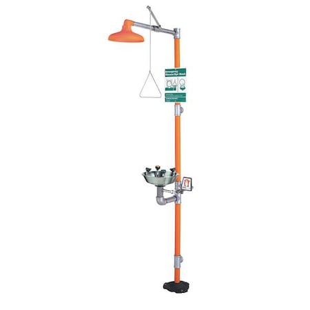 Shower with Eyewash, Floor Mount, Galvanized Steel Pipe, 94 3/4 in H, Stainless Steel Bowl, Orange MPN:GBF1909SSH
