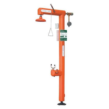 Shower with Eyewash, Floor Mount, Galvanized Steel Pipe, 94 1/2 in H, No Bowl Bowl, Orange MPN:GFR3101