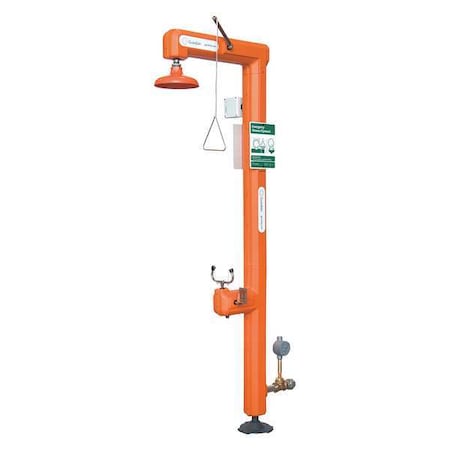 Shower with Eyewash, Floor Mount, Galvanized Steel Pipe, 94 1/2 in H, No Bowl Bowl, Orange MPN:GFR3111