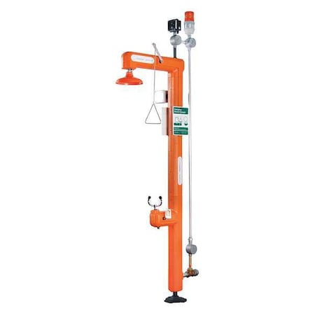 Shower with Eyewash, Floor Mount, Galvanized Steel Pipe, 114 in H, No Bowl Bowl, Orange MPN:GFR3117
