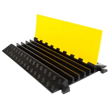 Cable Protector, 2 in H, 35-1/2 in L, 19-3/4 in W, 5 Channel, Rubber, Black, Yellow MPN:DH-CP-2