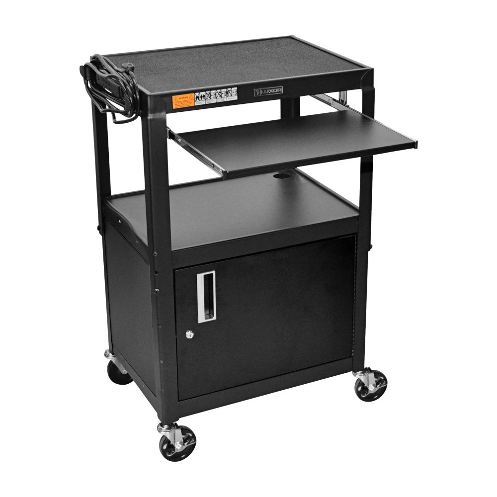 Luxor Adjustable Height Cart, Cabinet/Pullout Tray, 42inH x 24inW x 18inD, Black MPN:AVJ42KBC-T