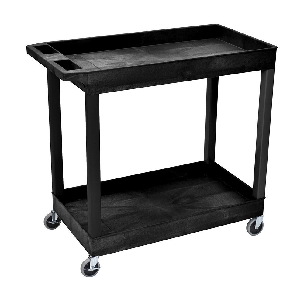 Luxor E-Series 2-Tub Plastic Utility Cart, 36 1/4inH x 35 1/4inW x 18inD, Black MPN:EC11-B