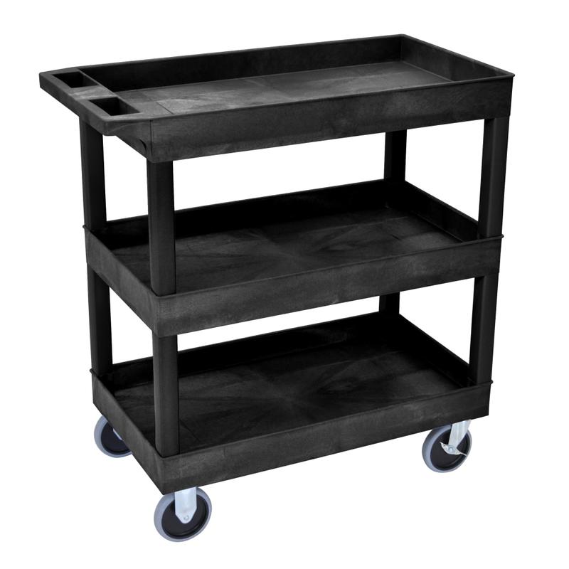 Luxor E-Series 3-Shelf Tub Cart, 37 1/4inH x 32inW x 18inD, Black MPN:EC111HD-B