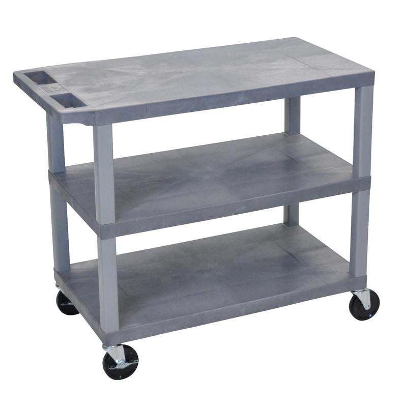 Luxor E-Series Plastic Cart, 3-Shelves, 36 1/4inH x 35 1/4inW x 18inD, Gray MPN:EC222-G