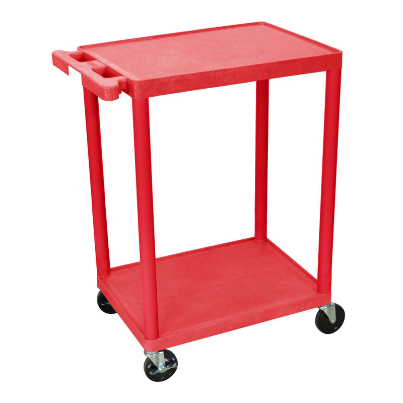 Luxor 2-Shelf Plastic Utility Cart, 33 1/2inH x 24inW x 18inD, Red MPN:HE32-RD