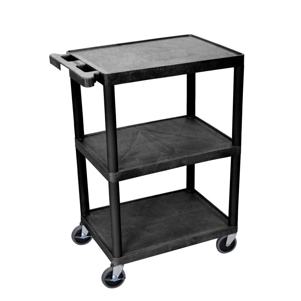 Luxor Plastic Utilty Cart, 3 Shelves, 80% Recycled, 32 1/2inH x 24inW x 18inD, Black MPN:HE34-B