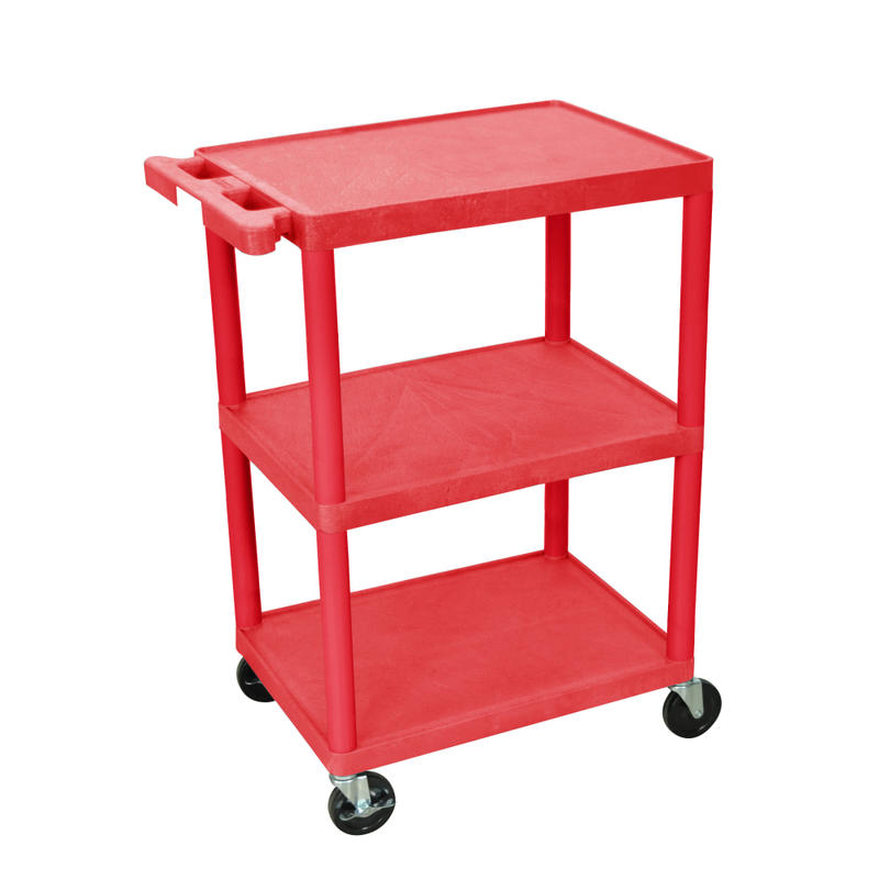 Luxor Plastic Utilty Cart, 3 Shelves, 32 1/2inH x 24inW x 18inD, Red MPN:HE34-RD