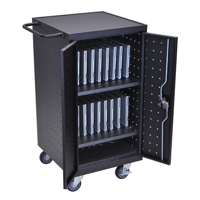 Luxor 18-Device 2-Shelf Charging Cart, 39inH x 25inW x 16inD, Black MPN:LLTP18-B