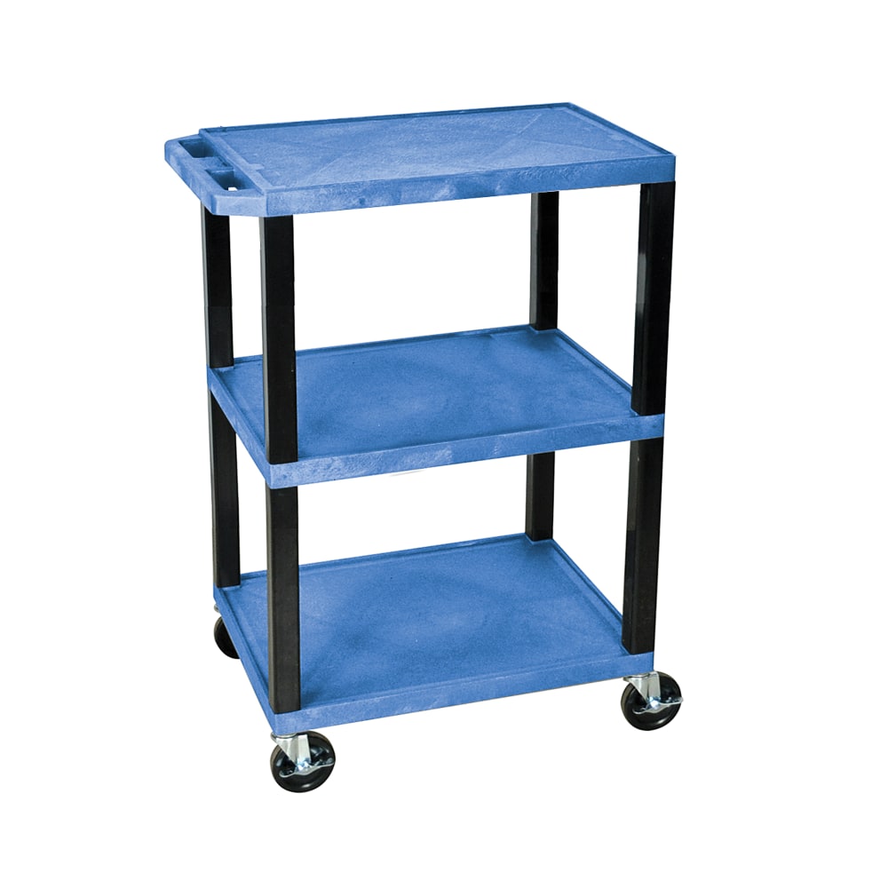 H. Wilson 3-Shelf Plastic Specialty Utility Cart, 34inH x 24inW x 18inD, Blue Shelves/Black Legs MPN:WT34BUS-B