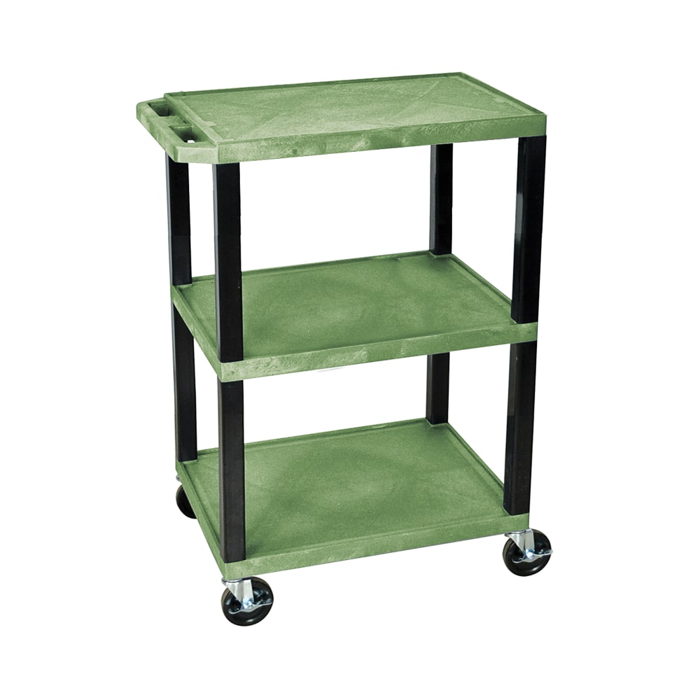 H. Wilson 3-Shelf Plastic Specialty Utility Cart, 34inH x 24inW x 18inD, Green Shelves/Black Legs MPN:WT34GS