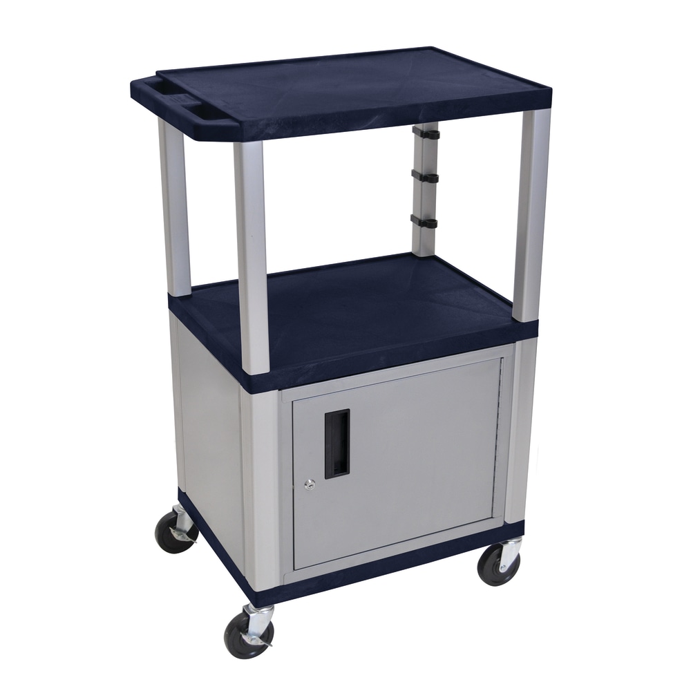 H. Wilson Plastic Utility Cart With Locking Cabinet, 42 1/2inH x 24inW x 18inD, Topaz Blue/Nickel MPN:WT42ZC4E-N