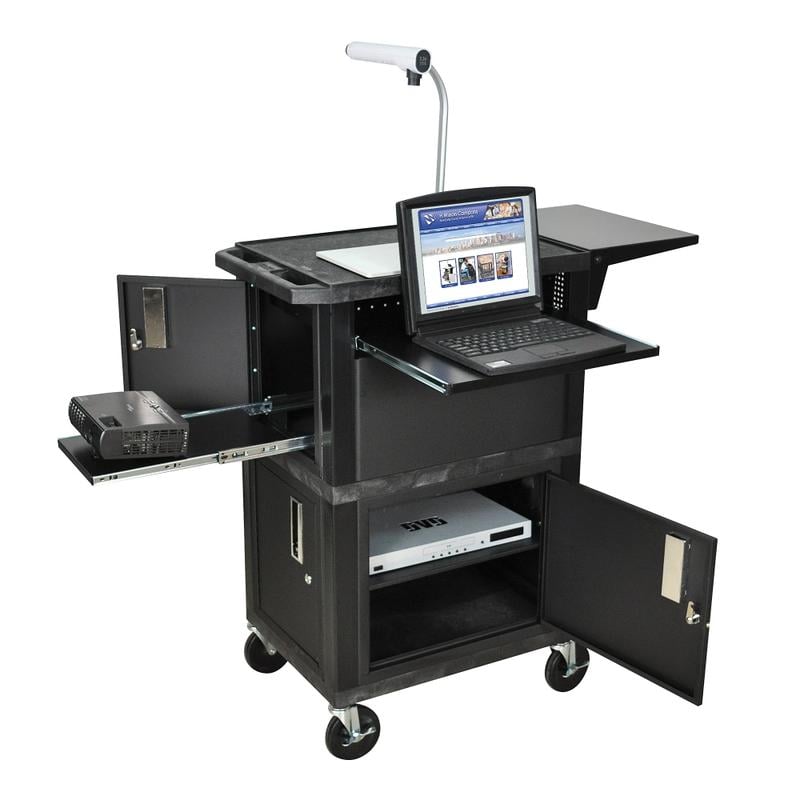 H. Wilson Ultimate Presentation Station With Locking Cabinets, Black MPN:WTPSCE