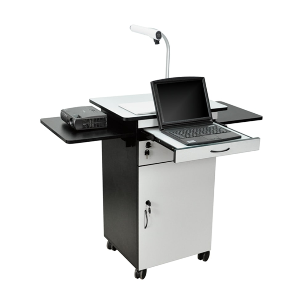 H. Wilson Luxor 23 3/4in Multimedia Workstation With Locking Cabinet, 33 1/4inH x 25inW x 19 1/4inD, White/Black MPN:WPSDD3