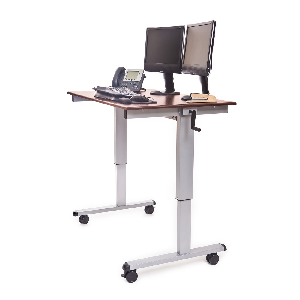 Luxor Crank 48inW Adjustable Stand Up Desk, Dark Walnut/Silver MPN:STANDUP-VF48-DW