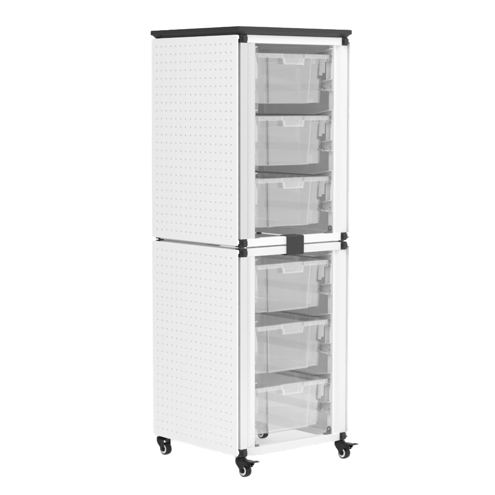 Luxor Modular Classroom Storage Cabinets, 6 Large Bins, 29inH x 18-1/4inW x 18-1/4inD, White, Pack Of 2 Stacked Modules MPN:MBS-STR-12-6L