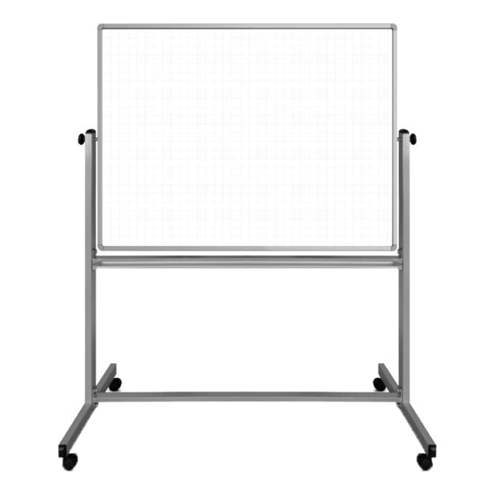 Luxor Ghost Grid Double-Sided Magnetic Mobile Dry-Erase Whiteboard, 36in x 48in, Aluminum Frame With Silver Finish MPN:MB4836LB