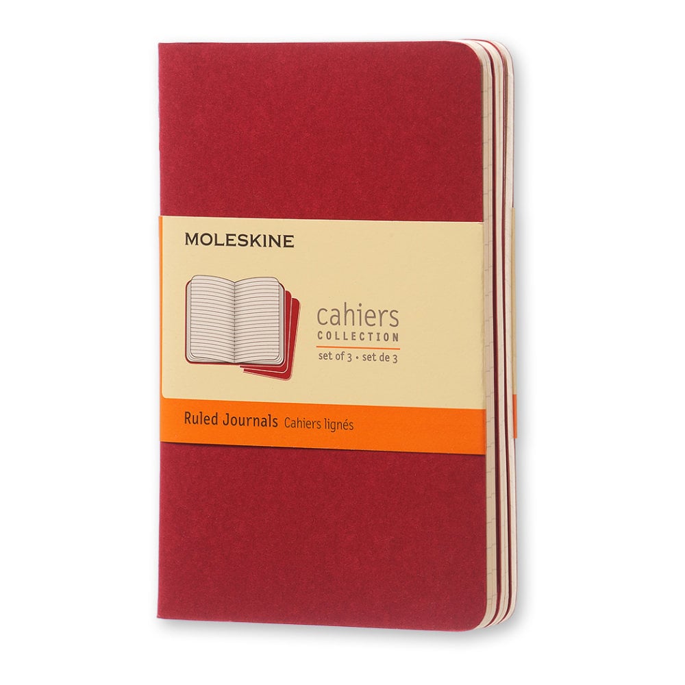 Moleskine Cahier Journals, 3-1/2in x 5-1/2in, Ruled, 64 Pages, Cranberry Red, Set Of 3 Journals (Min Order Qty 7) MPN:930956