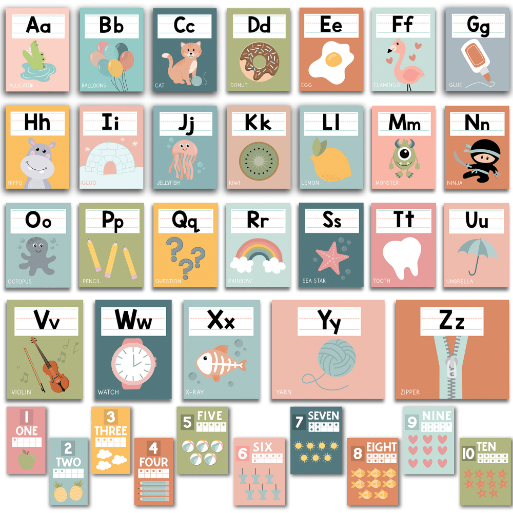 Hadley Designs Boho Muted Number Line and Alphabet Letters For Classroom Wall, Set Of 12 MPN:HDDX004BDT9M3