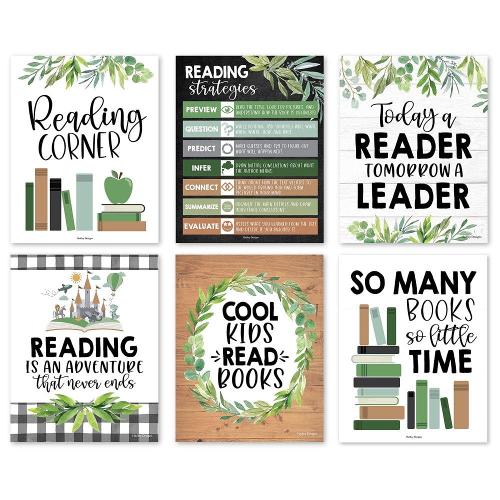 Hadley Designs Posters, Farmhouse Greenery Reading, Set Of 6 MPN:HDDX004A2EQ5P