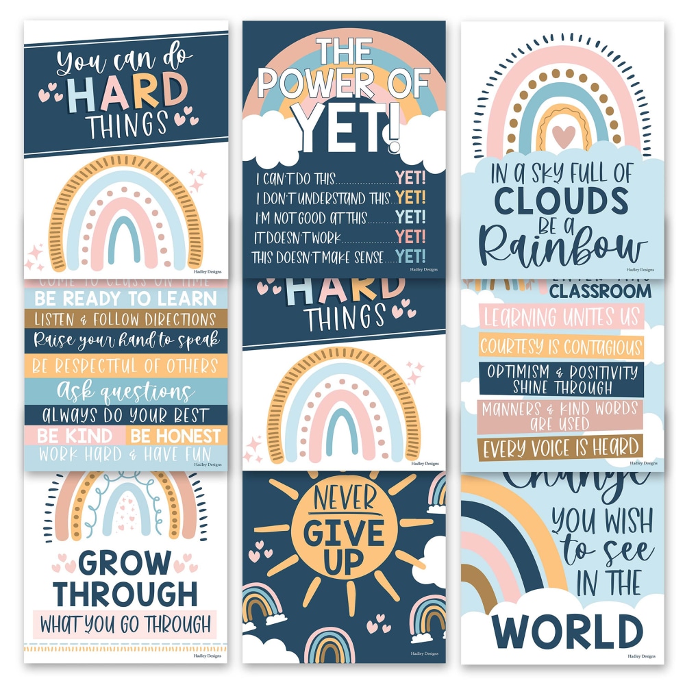 Hadley Designs Posters, Boho Rainbow Growth Mindset Classroom Decor, Set Of 9 MPN:HDDX004A2JP97