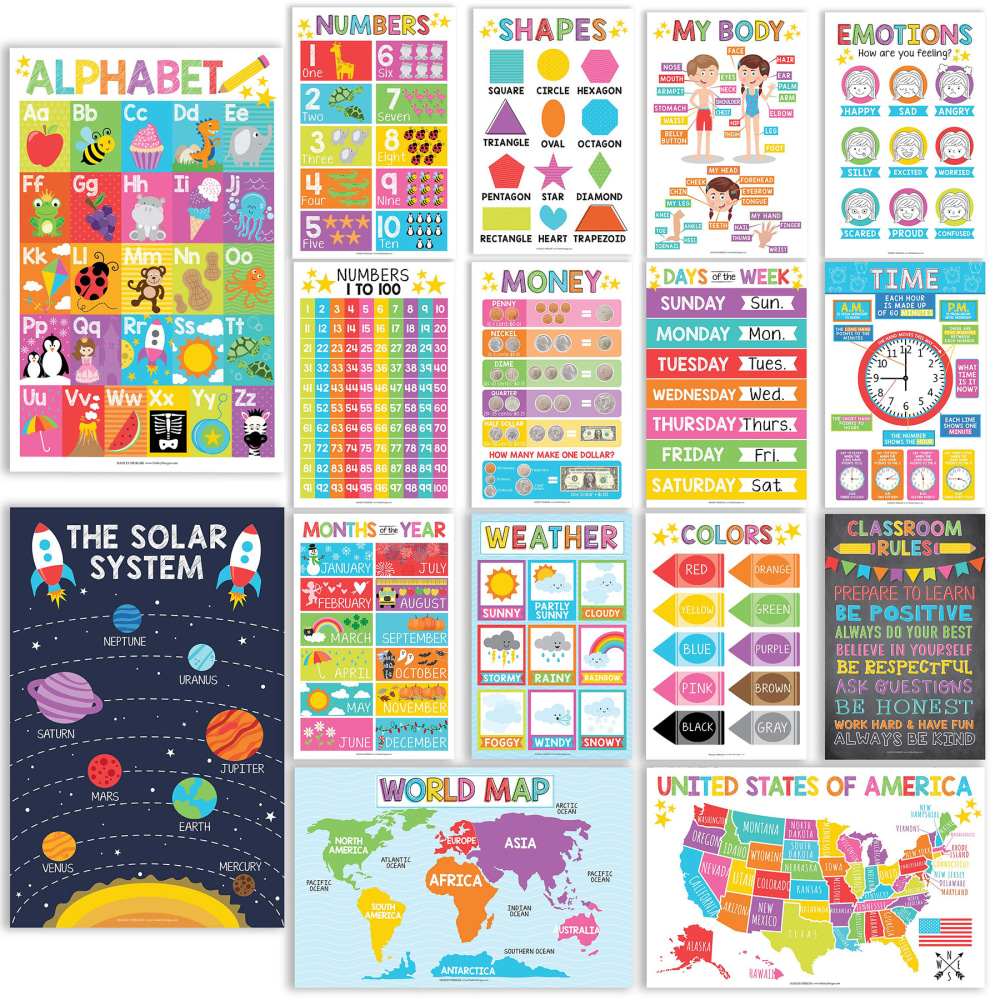 Hadley Designs Laminated Posters, Colorful Preschool Educational For Toddlers, Set Of 16 MPN:HDDX004ACAK4L
