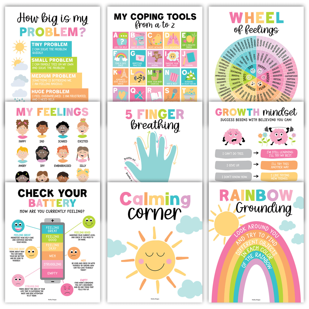 Hadley Designs Posters, Colorful Calming Corner and Feelings Chart, Set Of 9 MPN:HDDX004ACWTG3