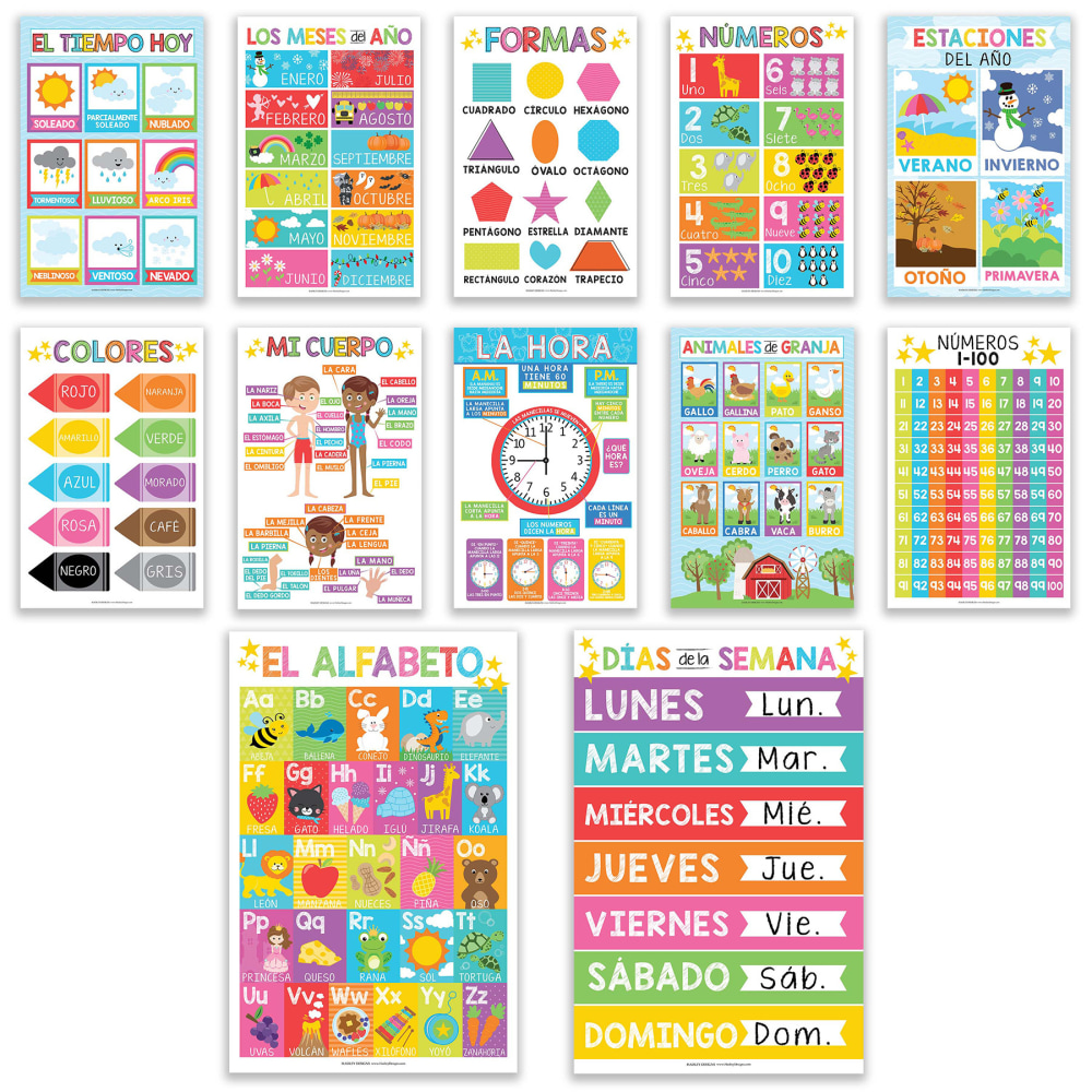 Hadley Designs Laminated Posters, Colorful Spanish Preschool Educational, Set Of 12 MPN:HDDX004AH66RV
