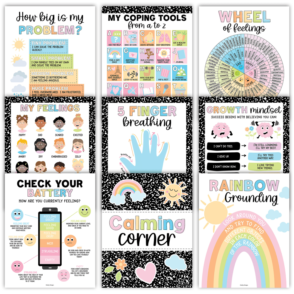 Hadley Designs Posters, Colorful Dark Calming Corner and Feelings Chart, Set Of 9 MPN:HDDX004AHGC9D