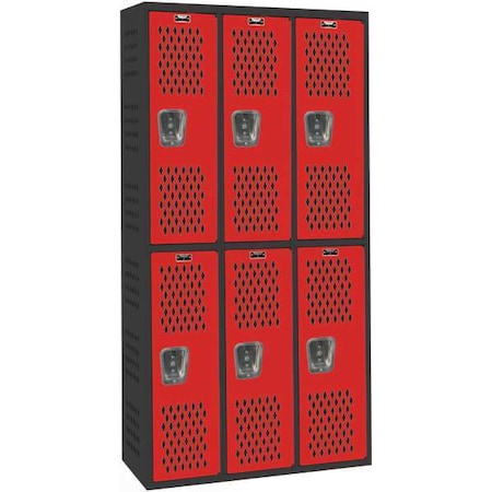 Wardrobe Locker, 36 in W, 18 in D, 72 in H, (2) Tier, (3) Wide, Red/Black MPN:AWA282-222MR