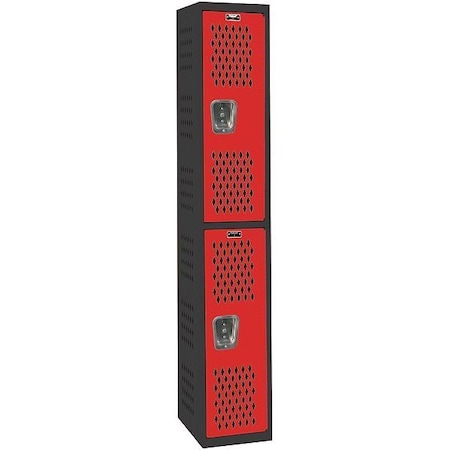 Wardrobe Locker, 12 in W, 18 in D, 72 in H, (1) Wide, (2) Tier, Red/Black MPN:AWA282-2MR