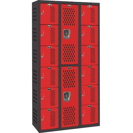 Box Locker/Wardrobe Combo, 36 in W, 18 in D, 72 in H, (3) Wide, (6) and (2) Tier, Red/Black MPN:AWA282-626MR