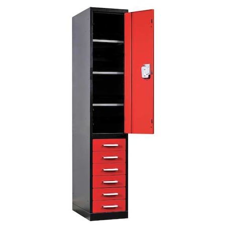 Wardrobe Locker, 24 in W, 24 in D, 78 in H, (1) Tier, (1) Wide, Black, Red MPN:FKL4478-6D-ME