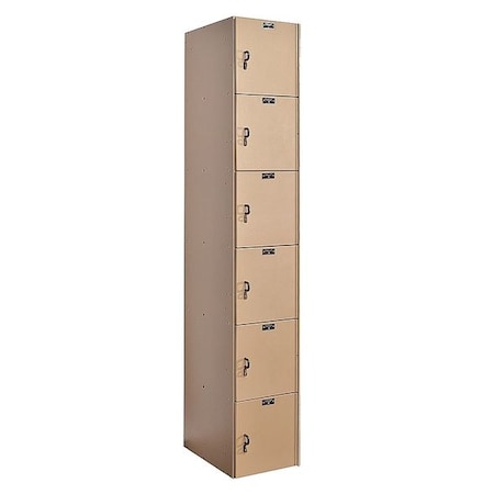 Box Locker, 12 in W, 18 in D, 72 in H, (1) Wide, (6) Tier, Taupe MPN:HPL1282-6A-TE