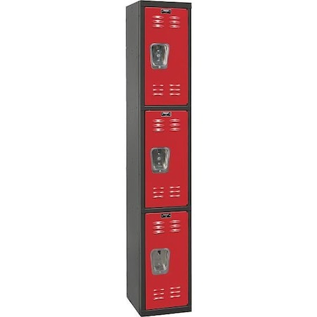 Wardrobe Locker, 12 in W, 18 in D, 72 in H, (1) Wide, (3) Tier, Red/Black MPN:U1282-3A-MR