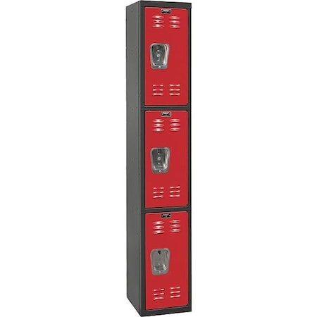 Wardrobe Locker, 12 in W, 18 in D, 72 in H, (1) Wide, (3) Tier, Red/Black MPN:U1282-3MR