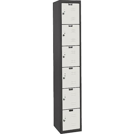 Box Locker, 12 in W, 18 in D, 72 in H, (1) Wide, (6) Tier, Light Gray/Black MPN:U1282-6A-MP