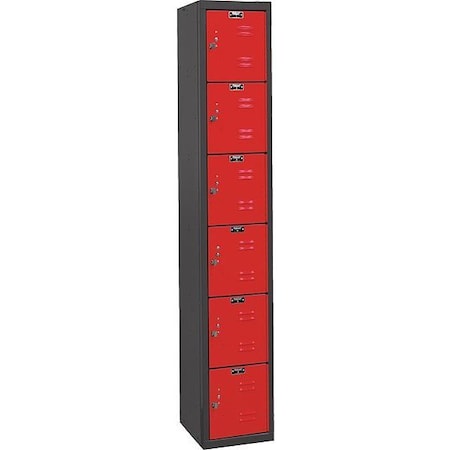 Box Locker, 12 in W, 18 in D, 72 in H, (1) Wide, (6) Tier, Red/Black MPN:U1282-6MR