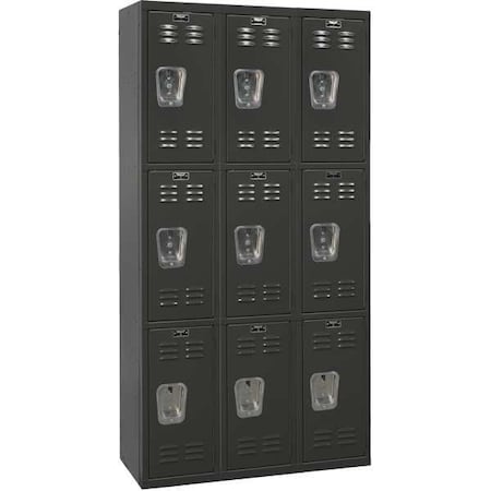Wardrobe Locker, 36 in W, 18 in D, 72 in H, (3) Tier, (3) Wide, Black MPN:U3282-3A-ME