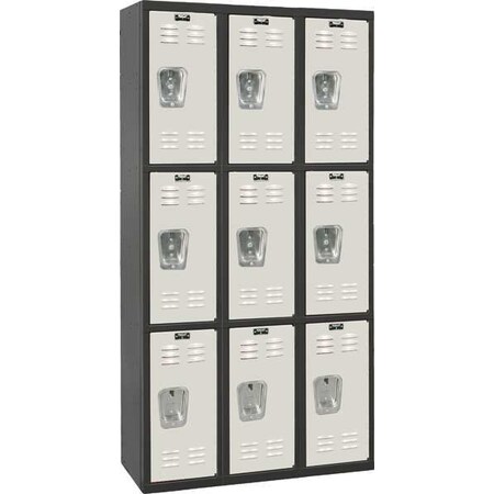 Wardrobe Locker, 36 in W, 18 in D, 72 in H, (3) Tier, (3) Wide, Light Gray/Black MPN:U3282-3A-MP