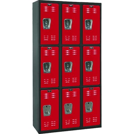 Wardrobe Locker, 36 in W, 18 in D, 72 in H, (3) Tier, (3) Wide, Red/Black MPN:U3282-3A-MR
