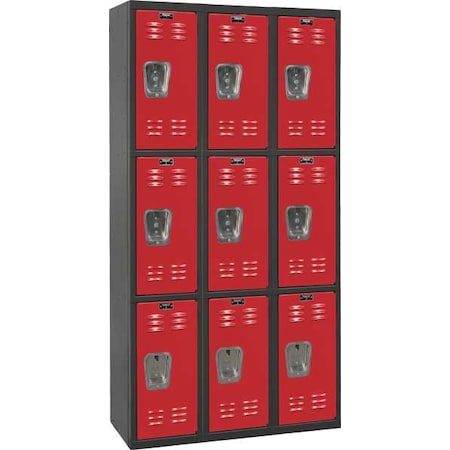 Wardrobe Locker, 36 in W, 18 in D, 72 in H, (3) Tier, (3) Wide, Red/Black MPN:U3282-3MR
