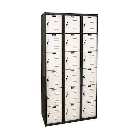 Box Locker, 36 in W, 18 in D, 72 in H, (3) Wide, (6) Tier, Light Gray/Black MPN:U3282-6MP