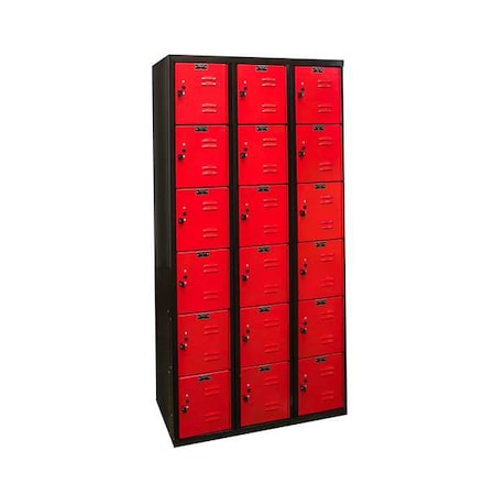 Box Locker, 36 in W, 18 in D, 72 in H, (3) Wide, (6) Tier, Red/Black MPN:U3282-6MR