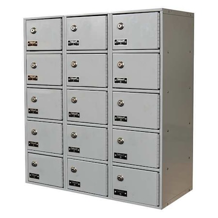Cell Phone Locker, 27 in W, 12 in D, 30 1/2 in H, (3) Wide, (5) Tier, Light Gray MPN:UCTL392(30)-5A-K-PL