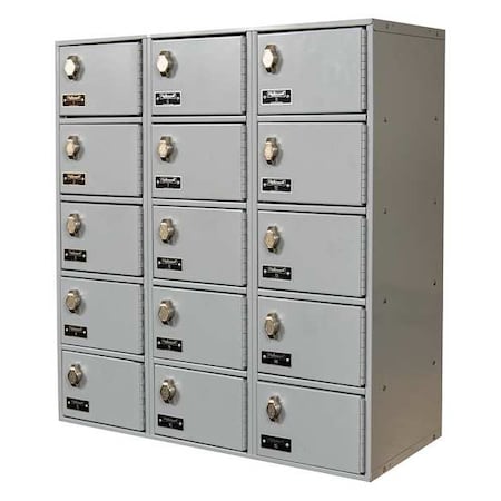 Cell Phone Locker, 27 in W, 12 in D, 30 1/2 in H, (3) Wide, (5) Tier, Light Gray MPN:UCTL392(30)-5A-PL