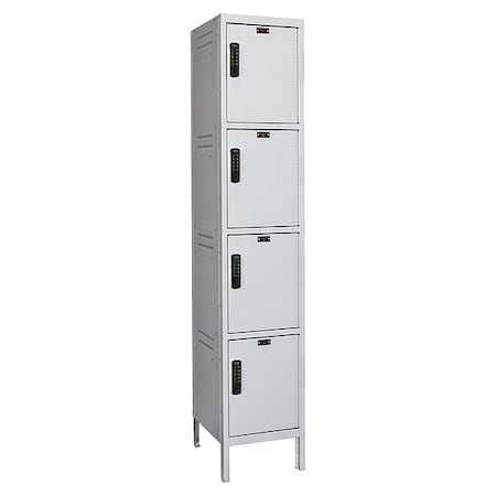 Box Locker, 15 in W, 18 in D, 78 in H, (1) Wide, (4) Tier, Light Gray MPN:UELBP1588-4PL
