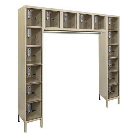 Box Locker Unit with Coat Rod, 72 in W, 18 in D, 78 in H, (6) Tier, (6) Wide, Tan MPN:UESVP1788-16A-PT