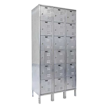 Box Locker, 36 in W, 18 in D, 78 in H, (3) Wide, (6) Tier, Silver MPN:USS3288-6A